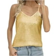 thumbnail image 1 of Frostluinai Vest Tops for Women Sequined Spaghetti Strap Camisoles V Neck Sleeveless Tank Tops Sparkly Holiday Party Vests Solid Color Camis, 1 of 5