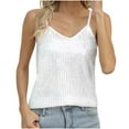 thumbnail image 1 of Frostluinai Vest Tops for Women Sequined Spaghetti Strap Camisoles V Neck Sleeveless Tank Tops Sparkly Holiday Party Vests Solid Color Camis, 1 of 5