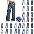thumbnail image 1 of Frostluinai Womens Summer Pants Drawstring Waist Straight Wide Leg Sweatpants Casual Floral Print Open Bottoms Joggers with Pocket, 1 of 7