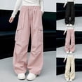 thumbnail image 1 of Frostluinai Wide Leg Cargo Pants for Girl 5-16Y Drawstring Elastic Waist Baggy Parachute Pants Solid Ruched Knee Y2K Trousers with Pocket, 1 of 6