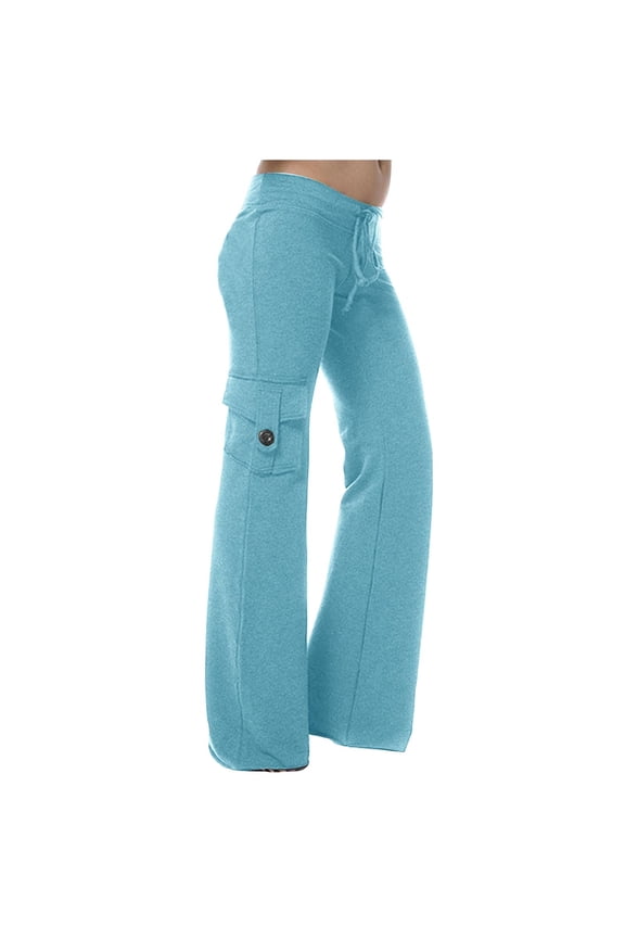 Wide Leg Cargo Pants for Women High Waisted Drawstring Yoga Workout Pants Plus Size Stretch Bootcut Athletic Trouser with Pocket