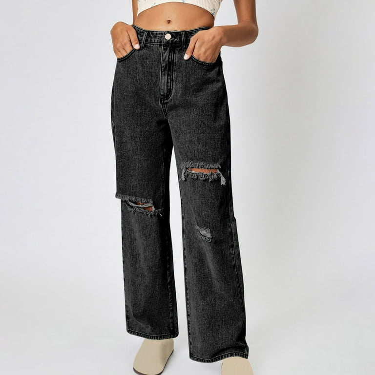 Frostluinai Wide Leg Jeans Woman Ripped High Waist Baggy Denim
