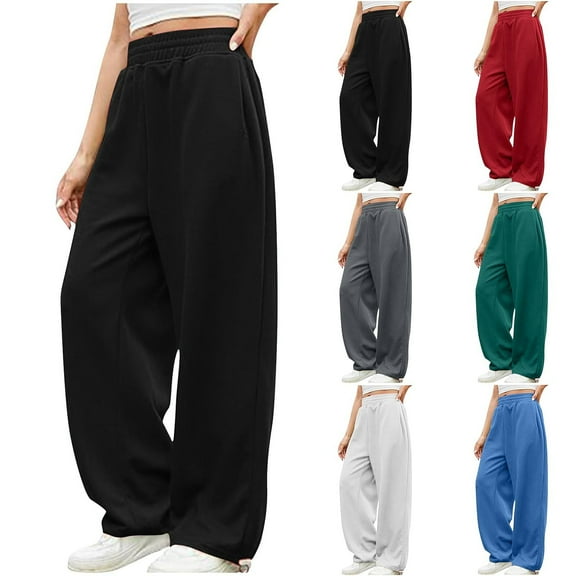 Frostluinai Wide Leg Sweatpants for Women High Elastic Waist Baggy Straight Leg Joggers Solid Comzy Lounge Open Bottom Pajama Sweat Pants