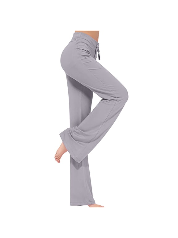 Wide Leg Yoga Pants for Women High Waisted Drawstring Workout Leggings Solid Color Loose Fit Straight Leg Pants Stretch Gym Trousers