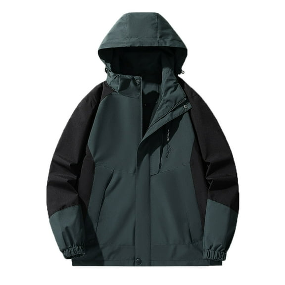 Frostluinai Winter Coat for Women Lightweight Waterproof Hiking Raincoat Windbreaker Plus Size Color Block Zipper Hooded Winter Fall Jacket with Pocket