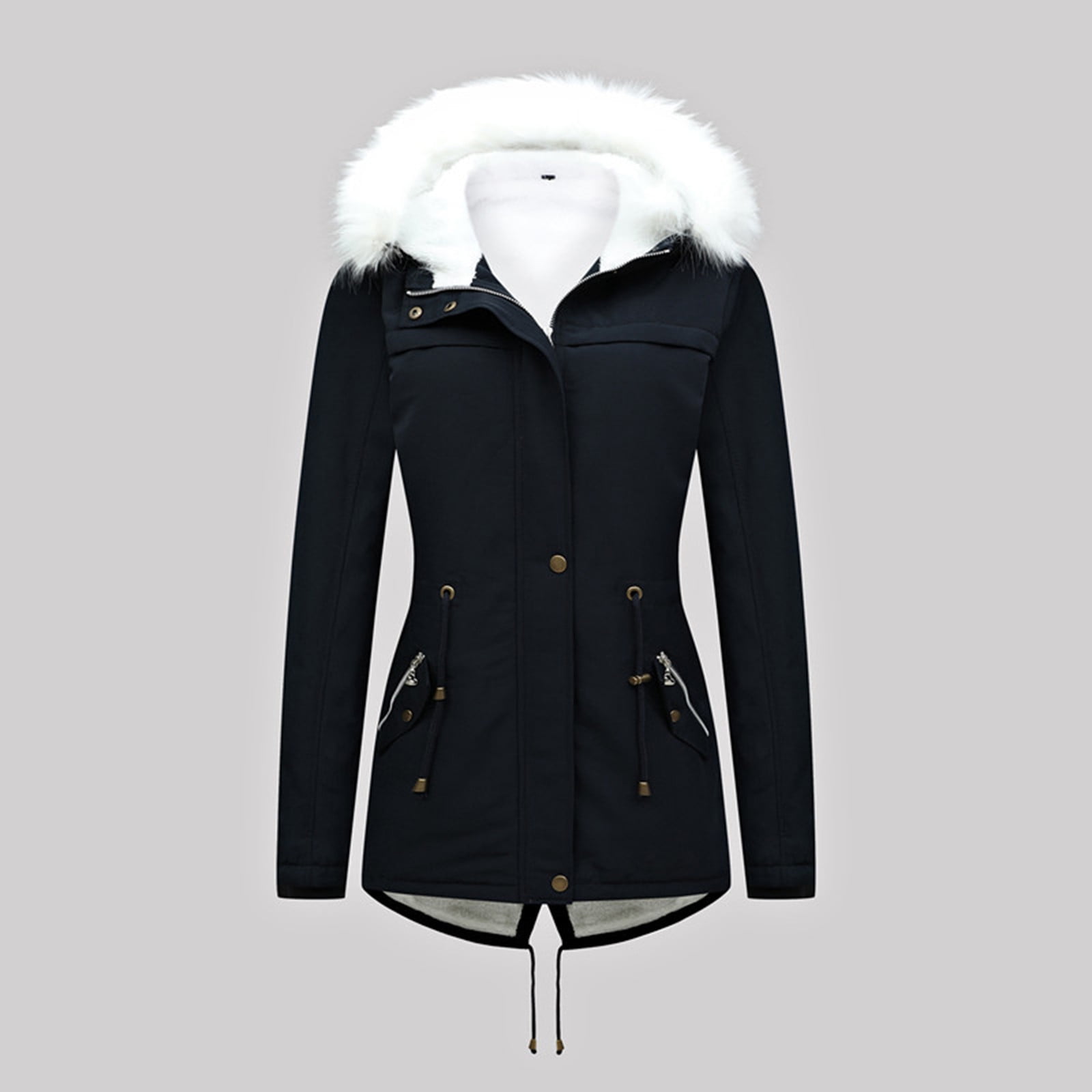 Checkered Turtleneck Zip Up Long Sleeve Winter Coat
