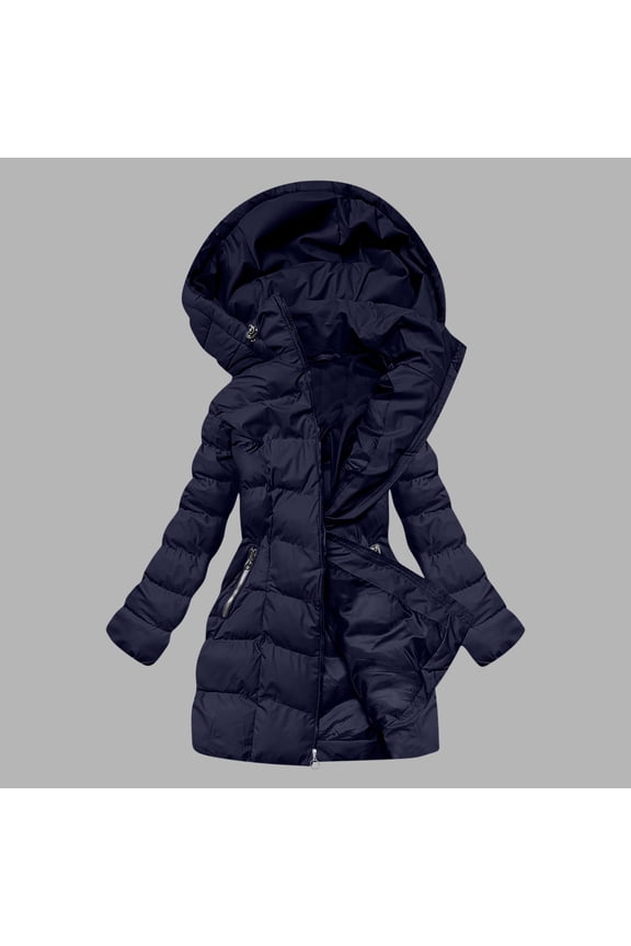 Winter Coats for Women Warm Long Quilted Puffer Jackets Zip up Hooded Mid Long Parka Jackets Thicked Down Outerwear with Pocket