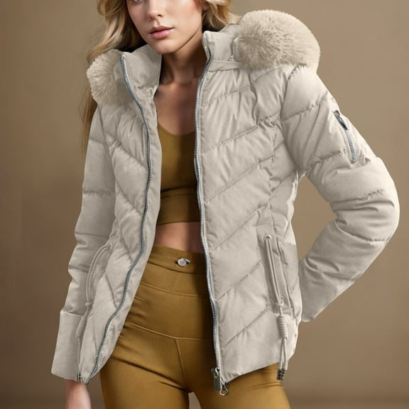 Frostluinai Winter Puffer Jacket for Women Full Zip Long Sleeve Warm Quilted Coats Trendy Fuzzy Hooded Outerwear Comzy Jacket Coats with Pockets