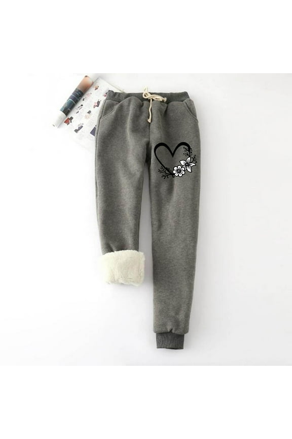 Winter Sweatpants For Women 2022 Plus Size Sherpa Lined Athletic Jogger Fleece Pants Floral Warm Joggers Track Pants W/ Drawstring & Pockets
