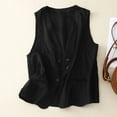thumbnail image 1 of Frostluinai Women Double Breasted Waistcoat Sleeveless Cotton Linen Vest Coat V Neck Casual Blazer Vests Vintage Loose Tanks with Pocket, 1 of 6