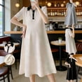 thumbnail image 1 of Frostluinai Women Maternity T Shirt Summer Dress Casual Business A Line Midi Dress Loose Lapel Collar Short Sleeve Color Block Dresses Gray XXL-4, 1 of 6