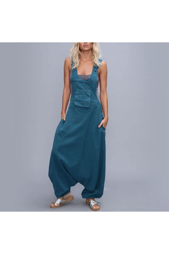 Women Overalls Jumpsuits Cotton Linen Sleeveless Baggy Bibs Harem Pants Loose Casual Dressy Romper Jumpers Plus Size Bibs with Pockets