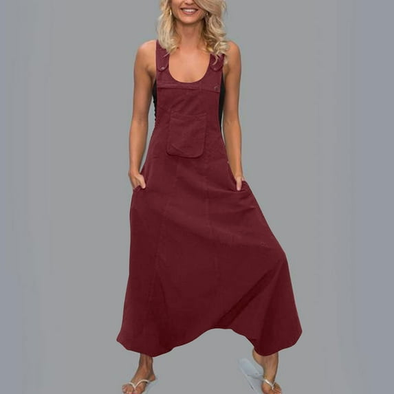 Frostluinai Women Overalls Jumpsuits Cotton Linen Sleeveless Baggy Bibs Harem Pants Loose Casual Dressy Romper Jumpers Plus Size Bibs with Pockets