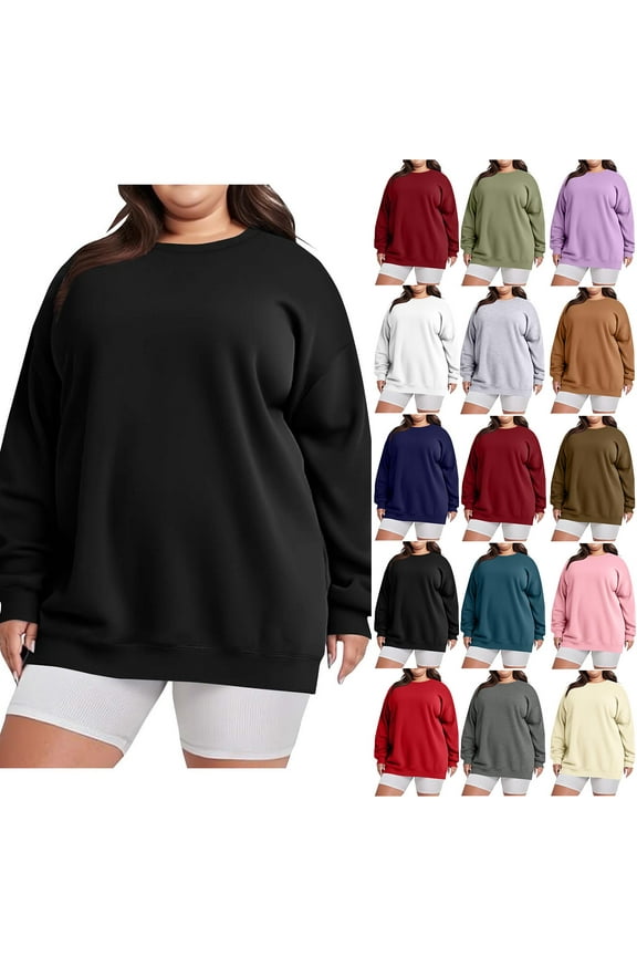Women Plus Size Sweatshirts Long Sleeve Crew Neck Casual Oversized Pullover Solid Loose Fit Sweat Shirts Gifts for Women