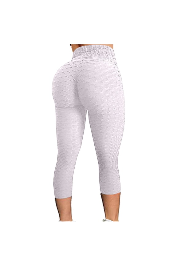 Women'S High Waist Tik Tok Yoga Pants Solid Color Textured Abdomen Slimming Hip Leggings Exercise Running Hip Plus Size Cropped Pants