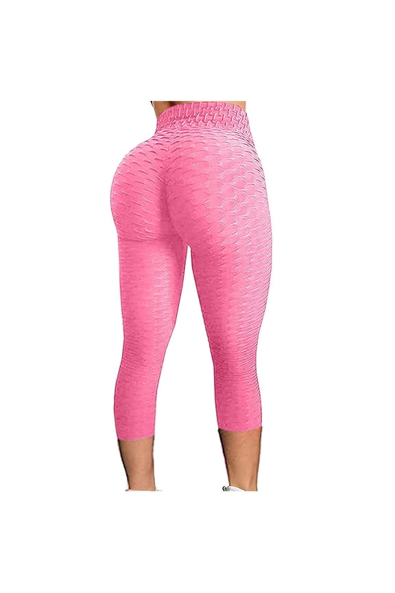 Women'S High Waist Tik Tok Yoga Pants Solid Color Textured Abdomen Slimming Hip Leggings Exercise Running Hip Plus Size Cropped Pants