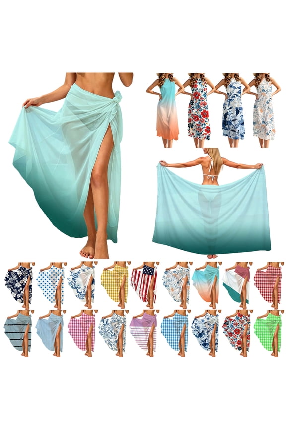 Women Sheer Sarong High Slit One Size Swimsuit Coverups Striped Summer Chiffon Wraps Beach Cover Up Travel Vacation