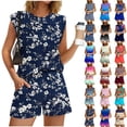 thumbnail image 1 of Frostluinai Women Summer Two Piece Lounge Sets Top Matching Shorts Striped Color Block Set Spring Casual Outfits Beach Vacation Clothes, 1 of 9