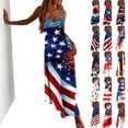 thumbnail image 1 of Frostluinai Women's American Flag Maxi Dress 4th of July Spaghetti Strap Cami Dress V Neck USA Independence Day Outfits Summer Beach Dress, 1 of 9