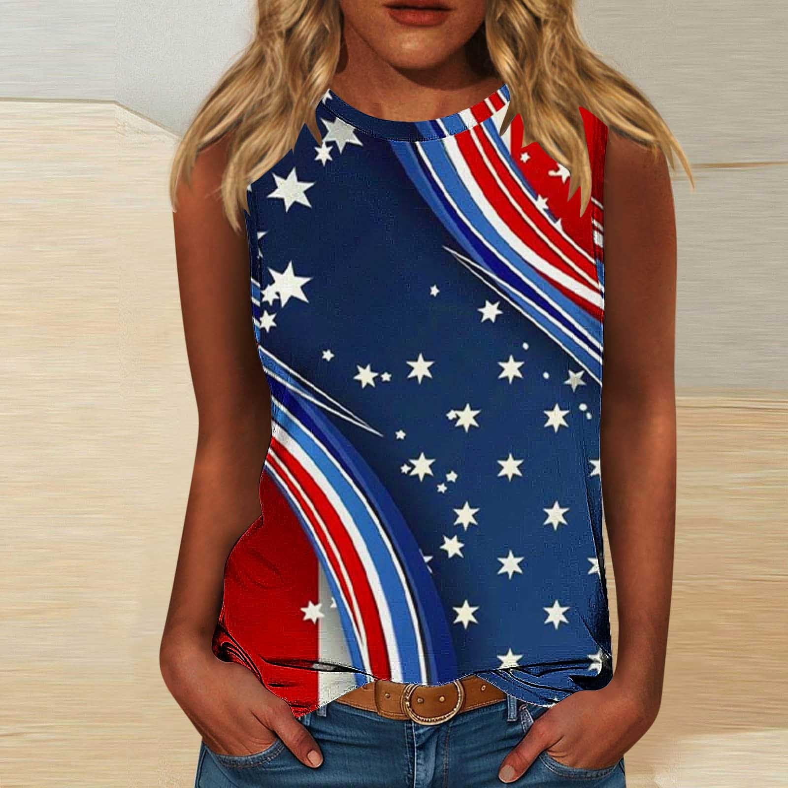 Women's American Flag Tank Top - USA Patriotic Sleeveless Tee For 4th Of July & Casual Wear (Blue, Medium)