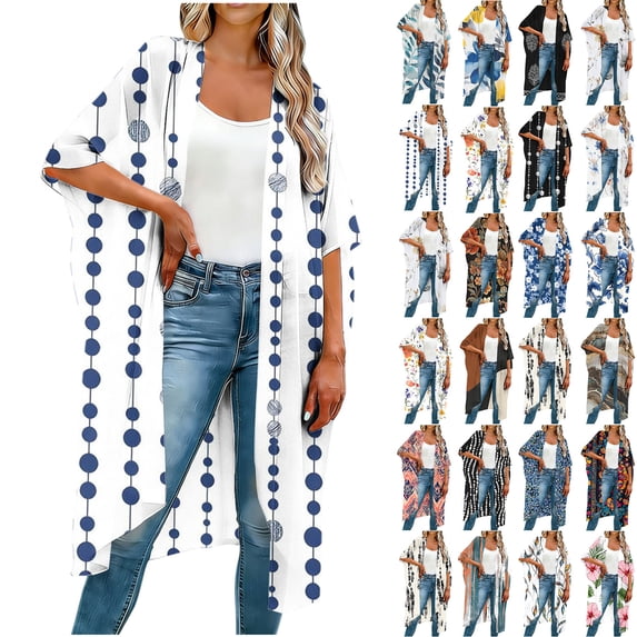 Frostluinai Women's Beach Cover up Swimsuit Kimono with Bohemian Floral Print Cardigans Plus Size Coverups Loose Casual Resort Wear