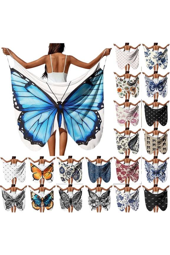 Women's Bikini Cover Ups Wrap Backless Summer Irregular Sling Boho Butterfly Wrap Dress Plus Size Beach Dress for Pool Party Cruise