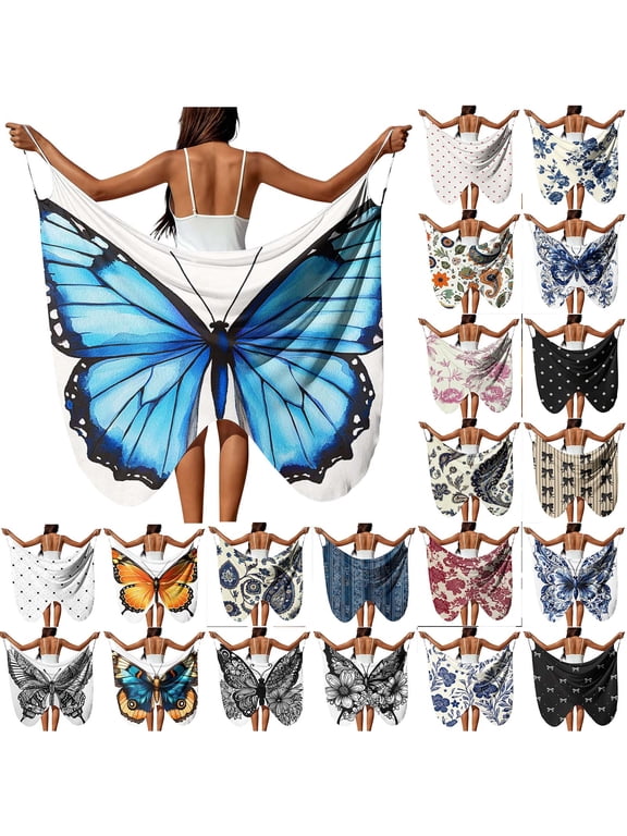 Women's Bikini Cover Ups Wrap Backless Summer Irregular Sling Boho Butterfly Wrap Dress Plus Size Beach Dress for Pool Party Cruise