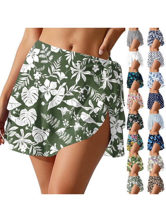 Women's Bikini Swimsuit Bottom with Ruffle Trim High Waisted Swim Skirt Tummy Control Bathing Suit Bottoms Chiffon Sarong Wraps Swim Skirts