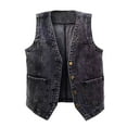 thumbnail image 1 of Frostluinai Women's Button Down V Neck Denim Vests Sleeveless Crop Jean Vests Casual Loose Waistcoat Vests Comfortable Denim Tanks with Pocket, 1 of 3