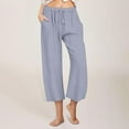 thumbnail image 1 of Frostluinai Women's Capri Yoga Pants Cotton Linen Drawstring Elastic Waist Soft Workout Sweatpants Plus Size Causal Lightweight Pants with Pockets, 1 of 7