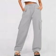 thumbnail image 1 of Frostluinai Women's Cargo Pants High Wasit Drawstyring Straight Wide Leg Pants Solid Color Baggy Yoga Pants Casual Athletic Pants with Pocket, 1 of 7