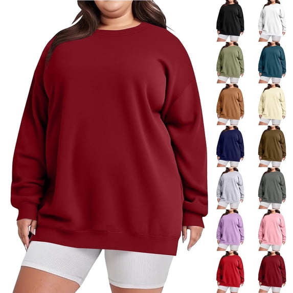 Frostluinai Women's Crew Neck Sweatshirts Plus Size Long Sleeve Casual Pullover Tops Solid Loose Fit Sweat Shirts Ladies Gifts L-XXXXXL