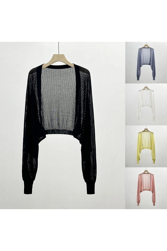 Women’s Crochet Shrug Long Sleeve Open Front Bolero Cardigan Solid Oversized Knit Cardigans Plus Size Casual Cardigans