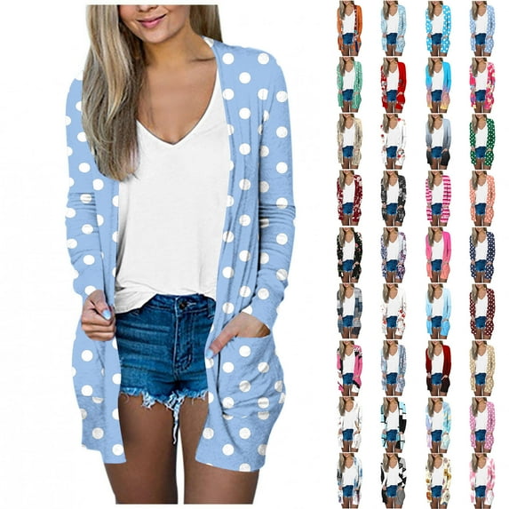 Frostluinai Women's Draped Open Front Cadigans Long Sleeve Tie Dye Summer Cardigans Lightweight Going Out Jackets with Pockets