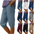 thumbnail image 1 of Frostluinai Women's Faux Denim Capri Pants Retro Streetwear Cinch Bottom Stretch Capri Trousers Summer Casual Cropped Pants with Pocket, 1 of 6