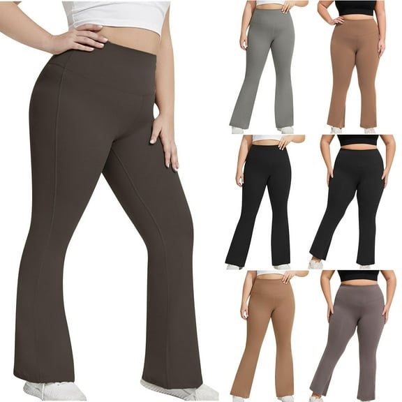 Frostluinai Women's Flare Yoga Pants Plus Size High Waisted Flared Leggings Solid Bootcut Workout Bell Bottoms Leggings Tummy Control