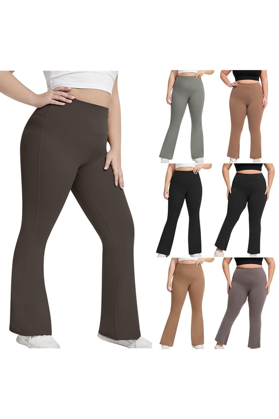 Women's Flare Yoga Pants Plus Size High Waisted Flared Leggings Solid Bootcut Workout Bell Bottoms Leggings Tummy Control
