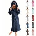 thumbnail image 1 of Frostluinai Women's Fleece Hooded Bathrobe with Eye Mask Plush Long Spa Robe Solid Warm Winter Flannel Bath Robes with Pocket 2 Psc, 1 of 9