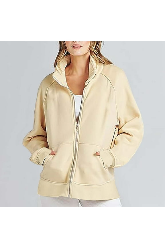 Women's Full Zip Up Athletic Jacket Long Sleeve Lightweight Workout Coat Tops Casual Loose Solid Color Outerwear with Pocket