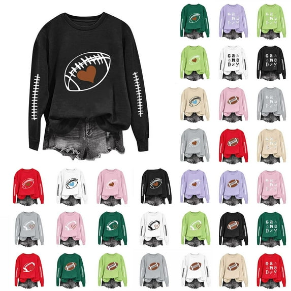 Frostluinai Women's Game Day Sweatshirts Crew Neck Long Sleeve Football Graphic Pullover Tops Funny Holiday Sweat Shirts Fall Sweatshirts