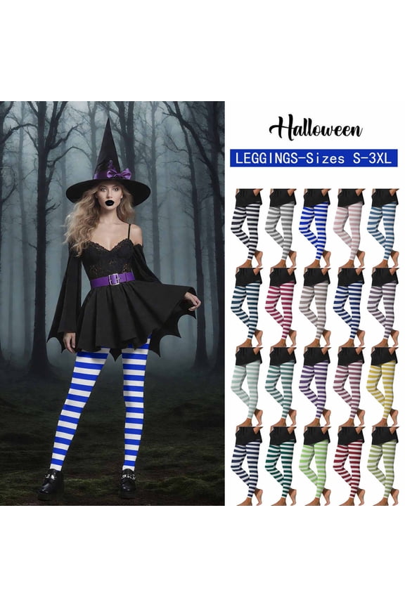 Women's Halloween Leggings Stretchy Printed Legging Tights High Waist Yoga Workout Leggings Striped Cosplay Party Leggings