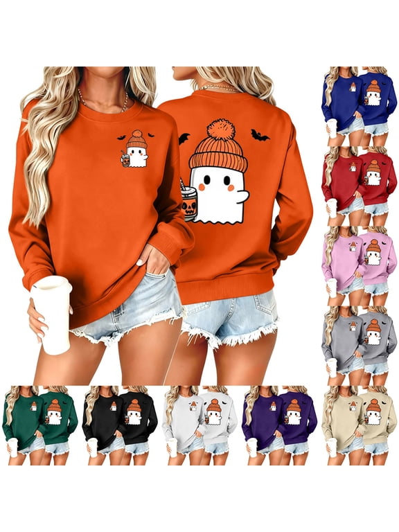 Women's Halloween Sweatshirt Pumpkin Season Fall Shirt Cozy Soft Print Sweater Crewneck Long Sleeve Thanksgiving Casual Atumn Outdoor Wear S-XXL