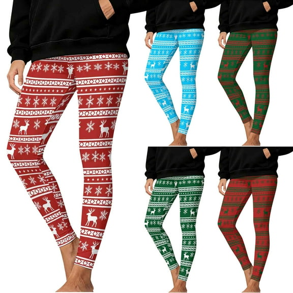 Frostluinai Women's High Waist Christmas Leggings Striped Reindeer Sknowflake Printed Holiday Tights Christmas Womens Gift Sets