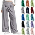 thumbnail image 1 of Frostluinai Women's High-Waisted Wide Leg Pants Solid Color Flowy Lounge Pants Loose Fit Casual Trousers with Elastic Waist, 1 of 7
