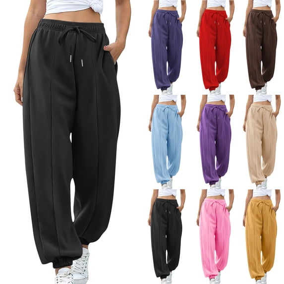 Frostluinai Women's Joggers Sweatpants Baggy Fleece Lined Sweat Pants High Elastic Waist Cinch Bottom Casual Pants Running Sweatpants with Pocket