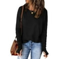 thumbnail image 1 of Frostluinai Women's Long Sleeve T Shirts with Thumb Holes Round Neck Casual Dressy Tops Solid Color Loose Fit Shirts Comzy Spring Blouses, 1 of 9