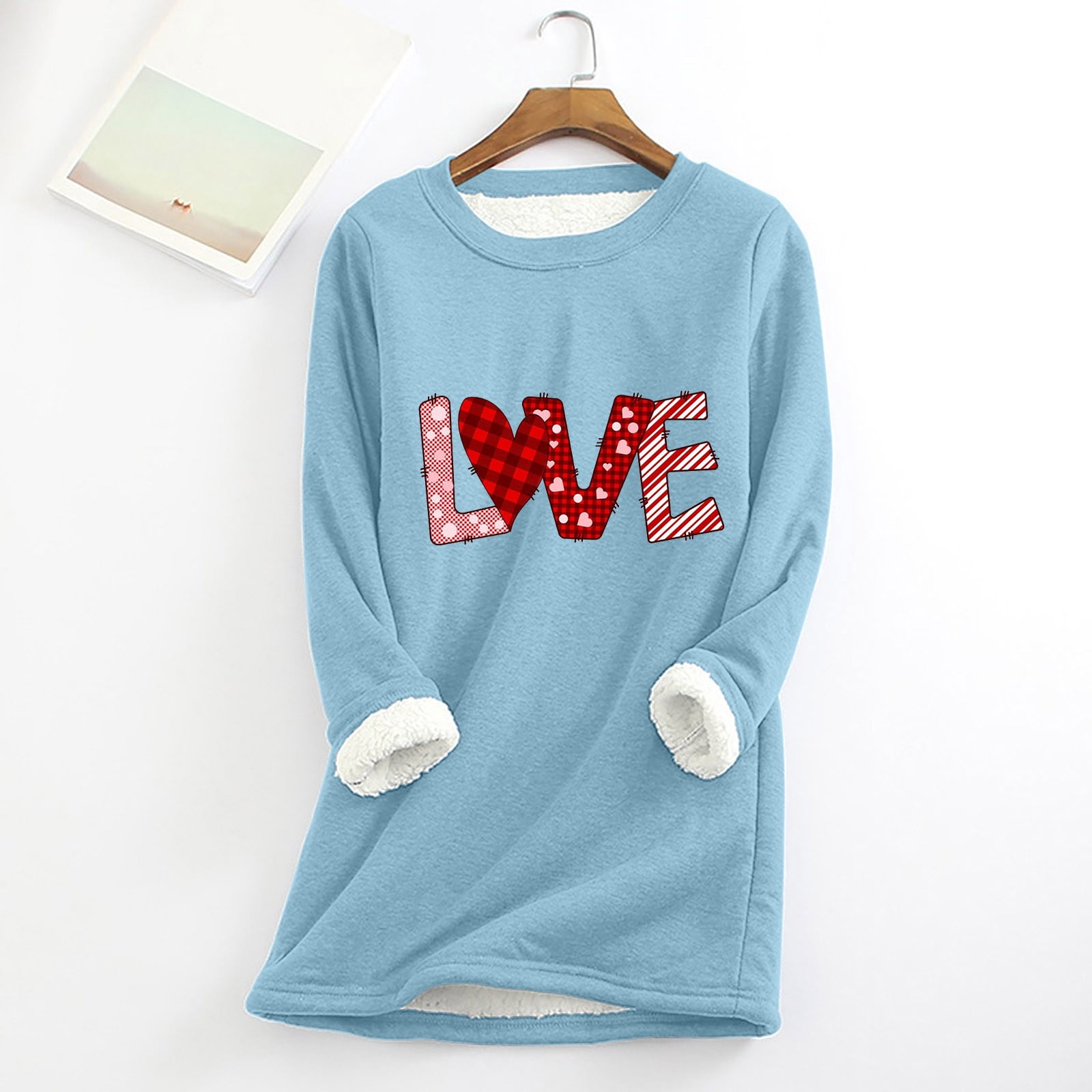 Frostluinai Women's Love Print Sweatshirts Long Sleeve Fleece Lined ...