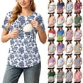 thumbnail image 1 of Frostluinai Women's Maternity Floral Print Nursing Top Crew Neck Double Layer Short Sleeve Breastfeeding Shirt Pregnancy Clothes with Easy Lift-Up Access, 1 of 10