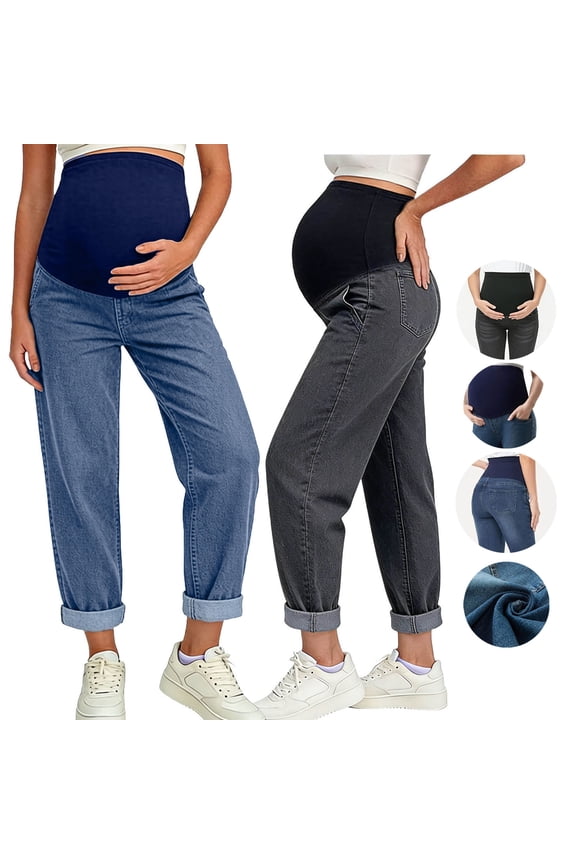 Women's Maternity Jeans Over Belly Straight Leg 30'' Comfy Stretch Pregnancy Denim Pants Boyfriend Jeans with Pockets