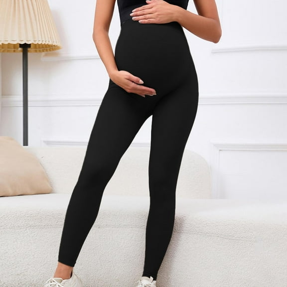 Frostluinai Women's Maternity Leggings Over The Belly Stretchy Soft Bump Support Workout Activewear Yoga Pregnancy Pants Solid Color Comzy Leggings